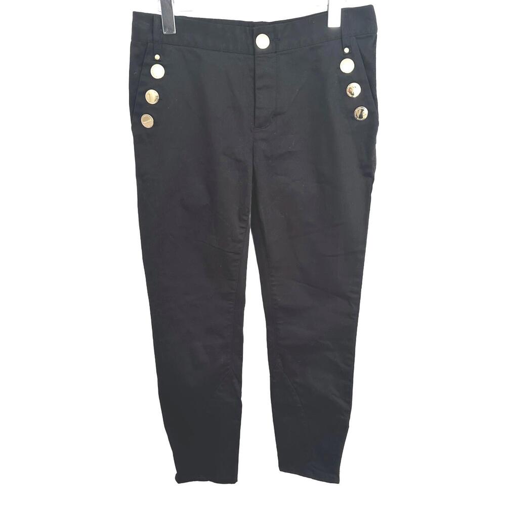 Designers Remix Women Black Pants with Gold Buttons - Size 40